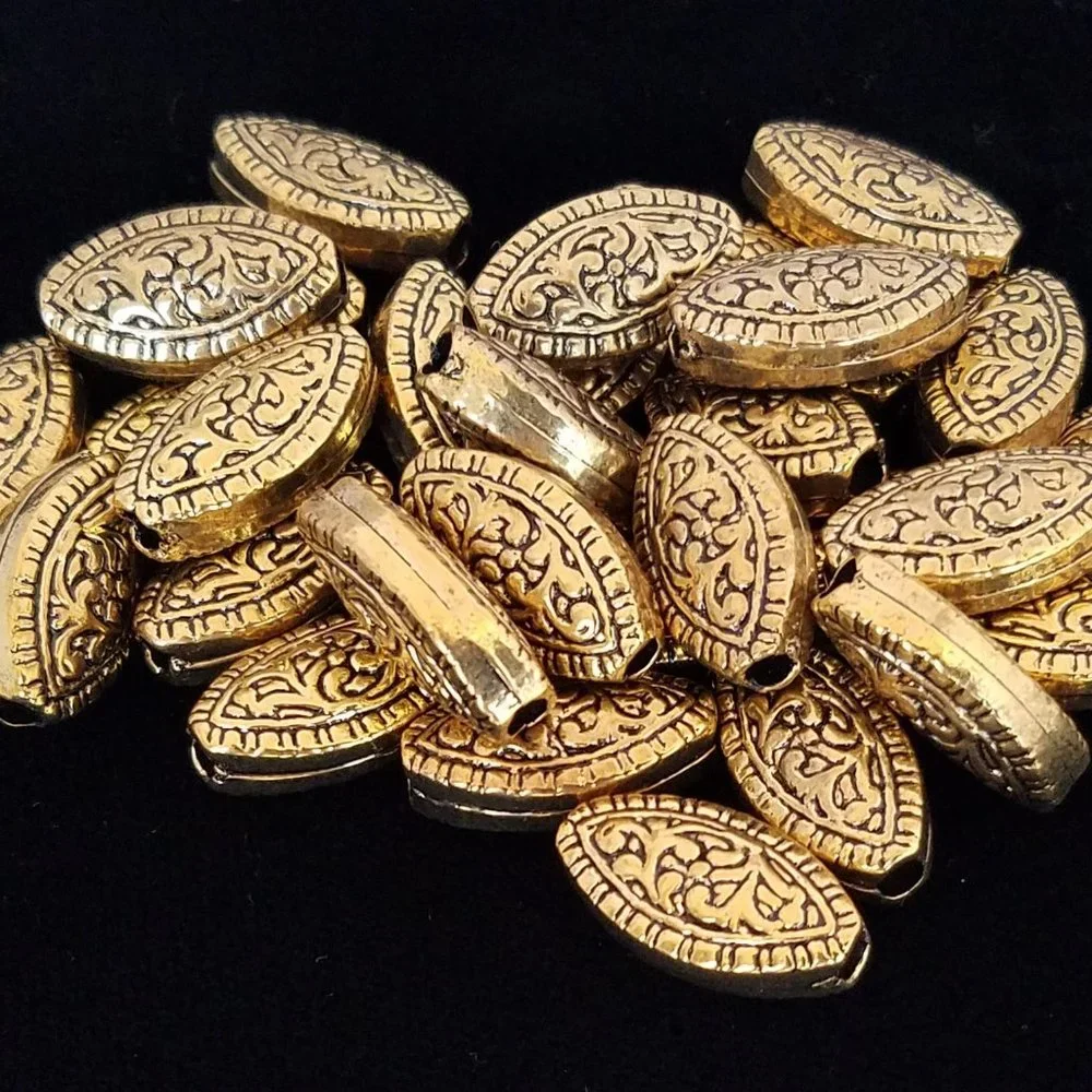25 Metalized BEADS plastic brass almond DIY crafts jewelrymaking oxidized new